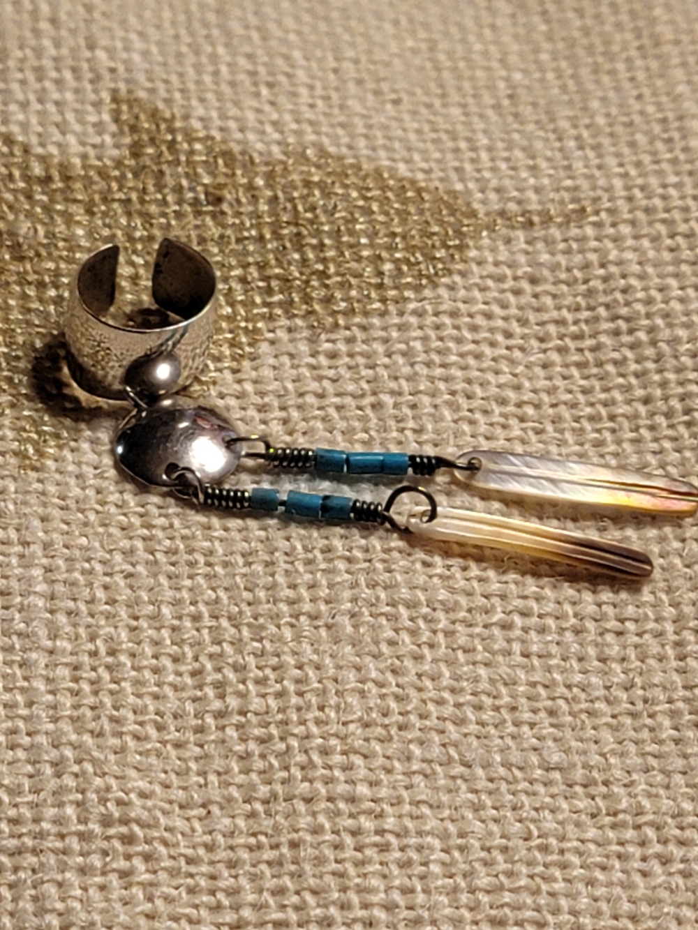 Vtg Silver and Turquoise Dangle Ear Cuff Earrings